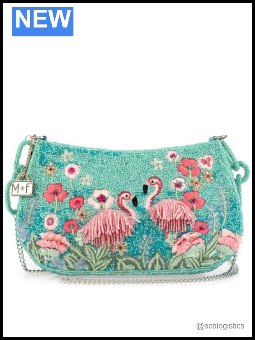 Beaded Crossbody Clutch Handbag with Convertible Chain Strap